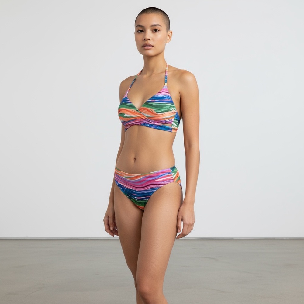 Urban Sea Multi-Color Wrap Bikini Top and Side Shirred Bottoms 2-piece Bikini